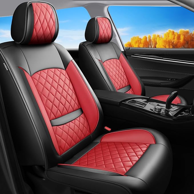 Fit RLX Car Seat Covers for Acura RLX 2013-2020 - Premium Leather, Waterproof, All-Weather, Airbag Compatible, Breathable, Easy Install, Seat Protectors, Only 2 Front seat Covers, Red