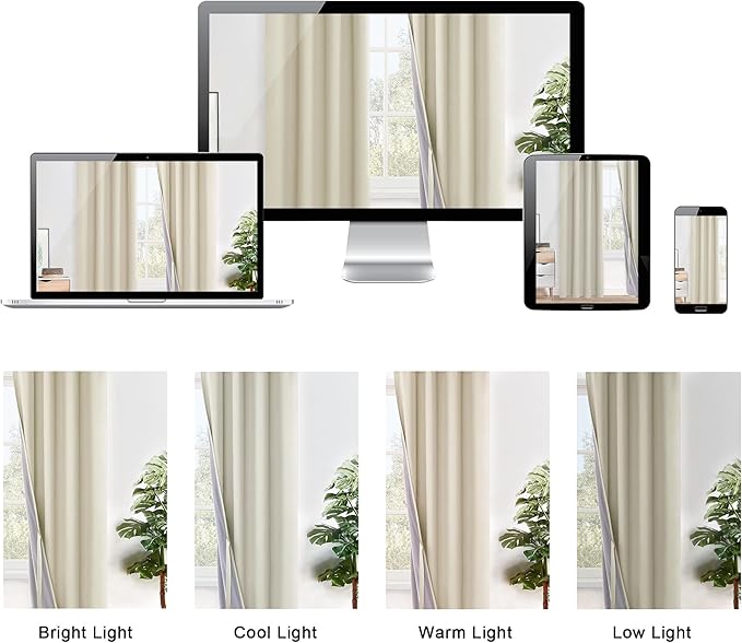 XWZO 100% Blackout Curtains - Heat and Full Light Blocking Drapes with Black Liner for Bedroom/Laundry Room, Grommet Top Window Panels with Tiebacks, Beige, W60 x L63, Set of 2