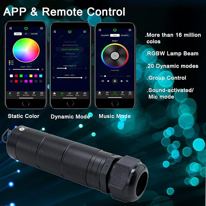 AZIMOM Car Use 6W RGBW 450pcs 0.03in 9.8ft Fiber Optic Lights Starlight Headliner Light Kit End Glow Optic Cable Music Mode APP Remote Sensory Lighting Indoor Home Headliner Decoration