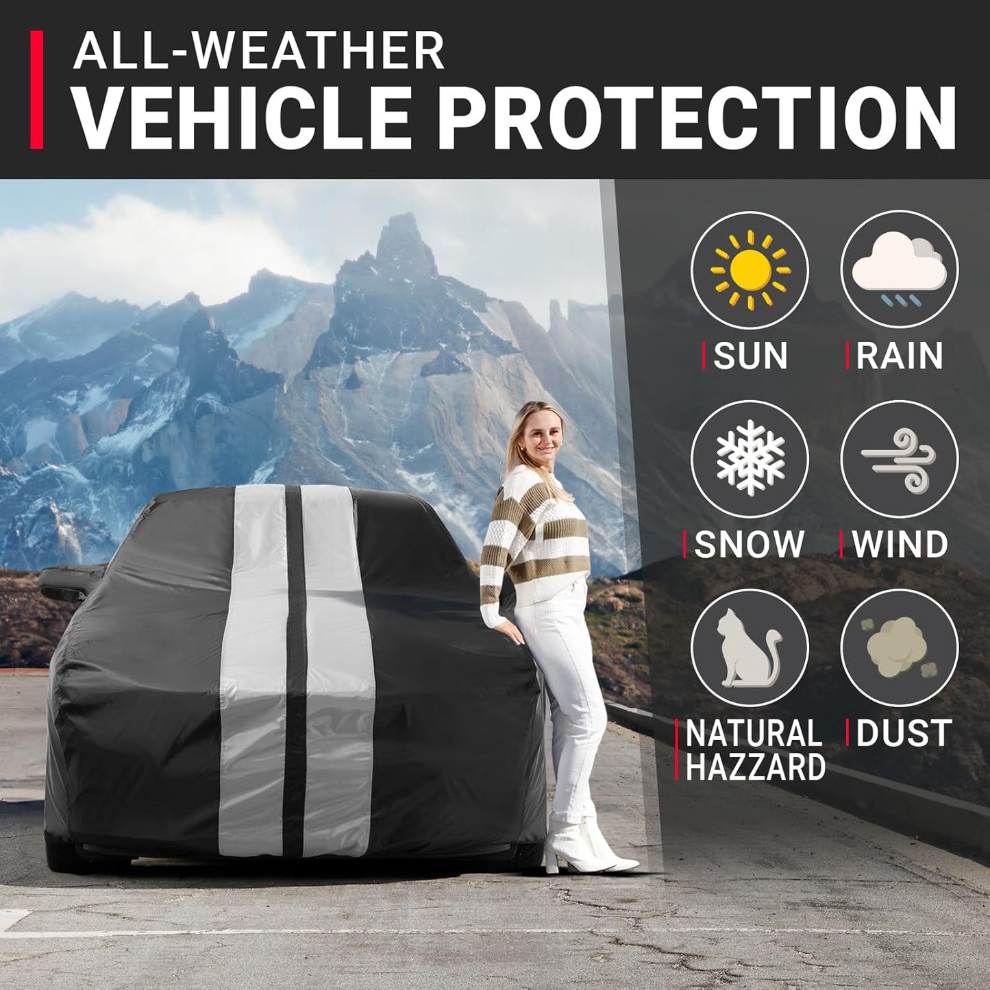 iCarCover Custom Car Cover for Buick Lesabre (2000-2005) Waterproof All-Weather Rain Snow UV Sun Protector Full Exterior Indoor Outdoor Car Cover (Stripe - Black/Gray)