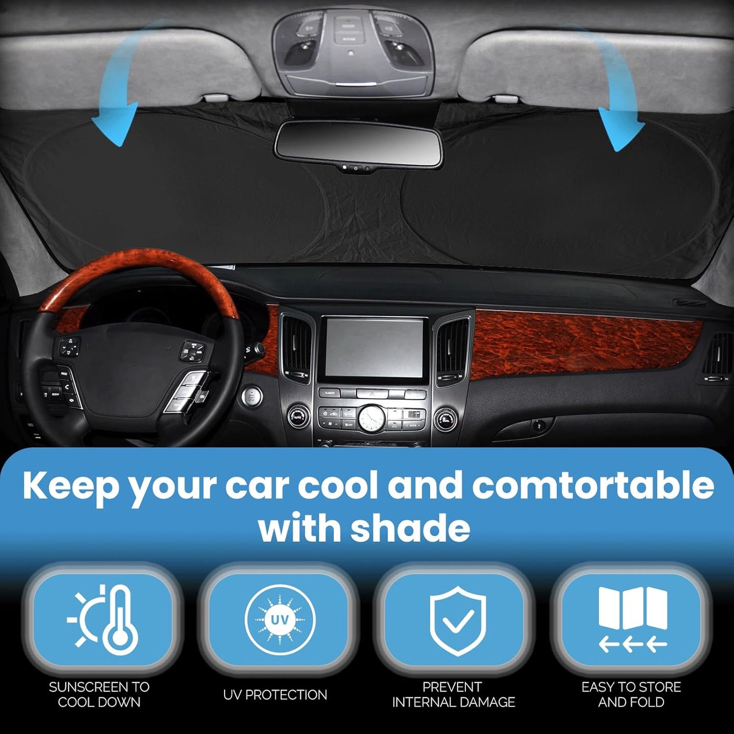 Custom Fit Kia Forte Windshield Sunshade for Kia Forte 2019 2020 2021 2022 2023 2024 2025 Front Window Shades Cover for Windshield Sun Visor Protector 210T Reflector Blocks UV Rays Cooler Accessories