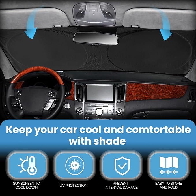 Custom Fit Civic Windshield Sunshade for 2016-2021 Honda Civic Accessories Front Window Shades Cover for Windshield Sun Visor Screen Protector 210T Reflective Blocks UV Rays Heat Damage Keep Cool