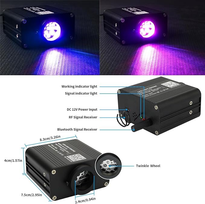 AZIMOM 16W Twinkle & Sound Activate 550pcs*0.03in*9.8ft Fiber Optic Starlight Headliner Kits for Car Home Star Ceiling Sky Decoration, APP& Remote Control Light Engine End Glow Fiber Strands