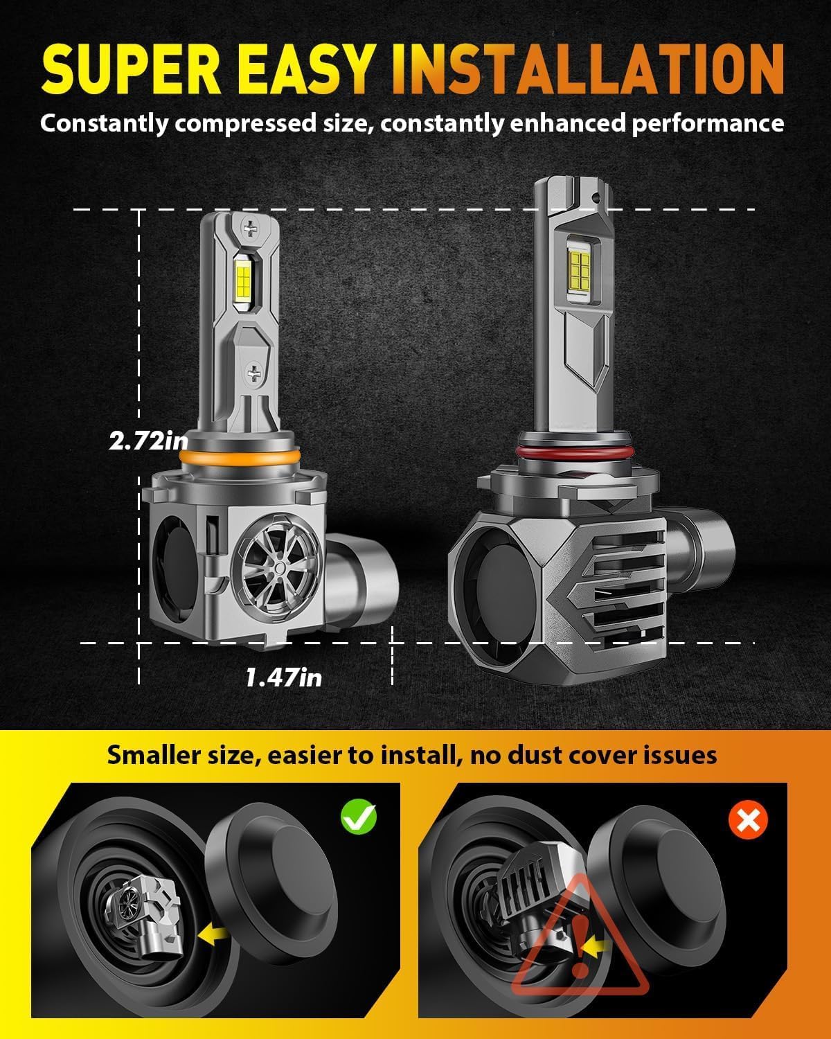 9005/HB3 LED Bulbs, 40,000LM 900% Ultra Brightness, 1:1 Halogen Size, 6500K Cool White, 10-Year Long Service Life Fog Light with Cooling Fan, Plug and Play, Pack of 2