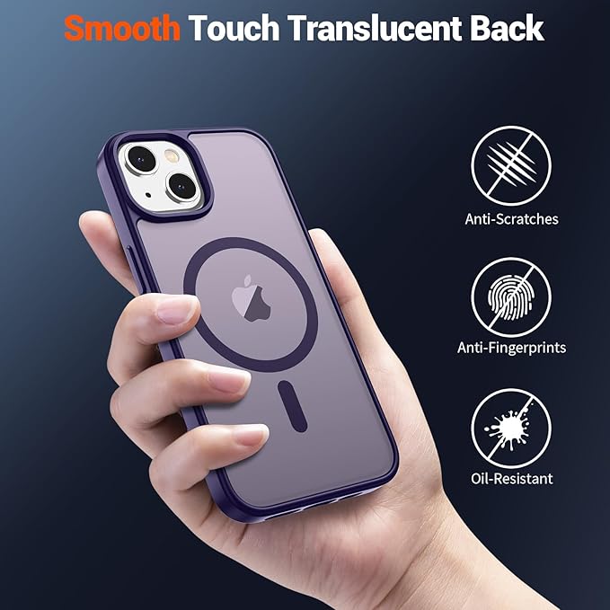SUPFINE Magnetic for iPhone 14 Case & iPhone 13 Case (Compatible with MagSafe) (Military Grade Drop Protection) Slim Translucent Matte Shockproof Phone Cover,Dark Purple