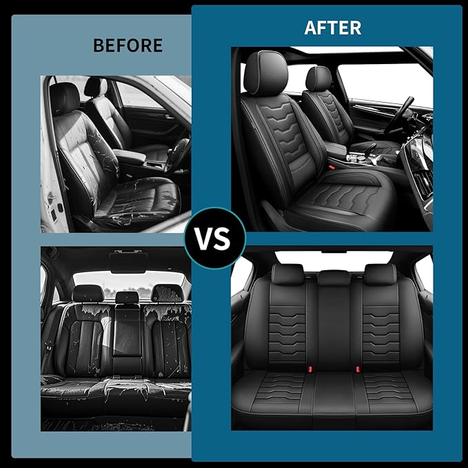 Fit Rogue Car Seat Covers Compatible with Nissan Rogue 2011-2025 2026 - Full Set Premium Leather， Waterproof Breathable， All-Weather Seat Cushion Protecto&Airbag Compatible（Full Set,Black