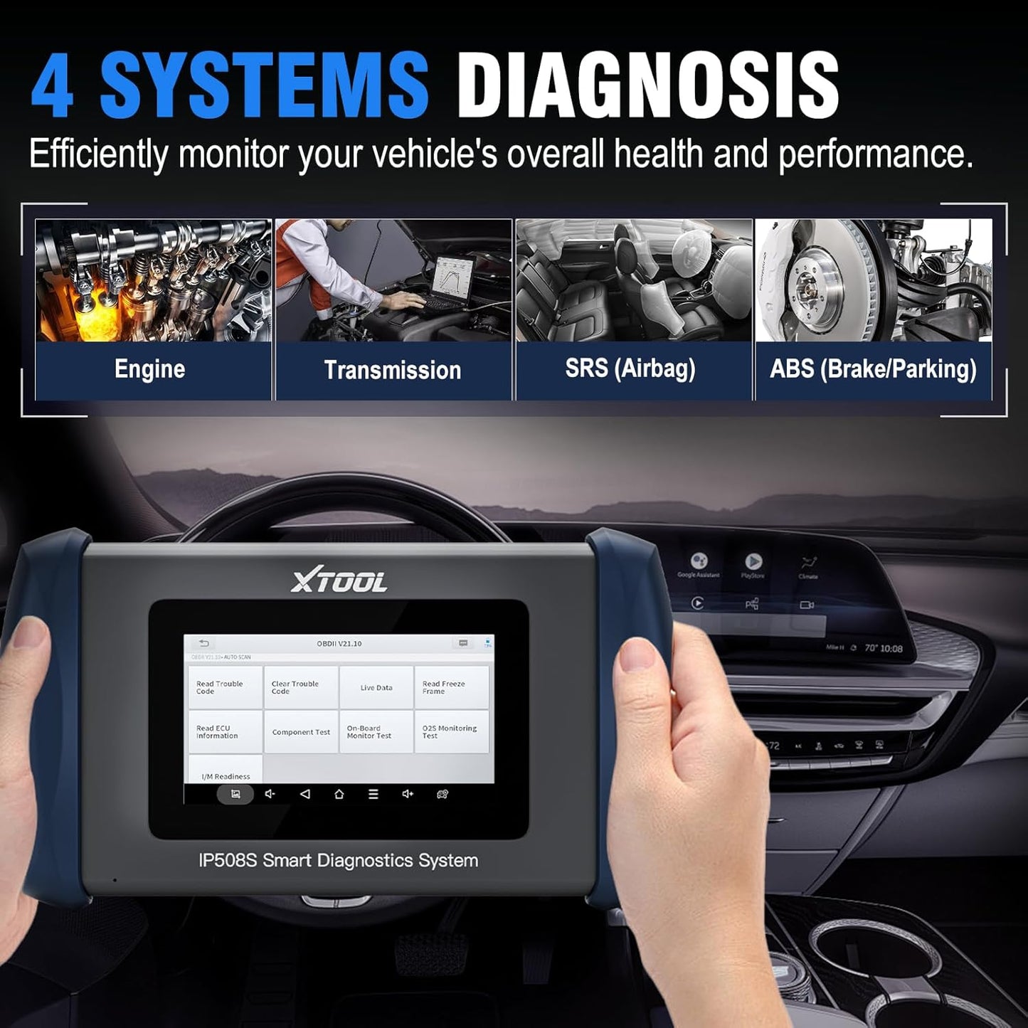 OBD2 Scanner Diagnostic Tool XTOOL IP508S: Code Reader for Cars & Trucks with 15 Resets, Crank Sensor Relearn, ABS Bleed, CAN FD for GM, Engine, ABS, SRS, Transmission Car Diagnostic Tool, Android 10