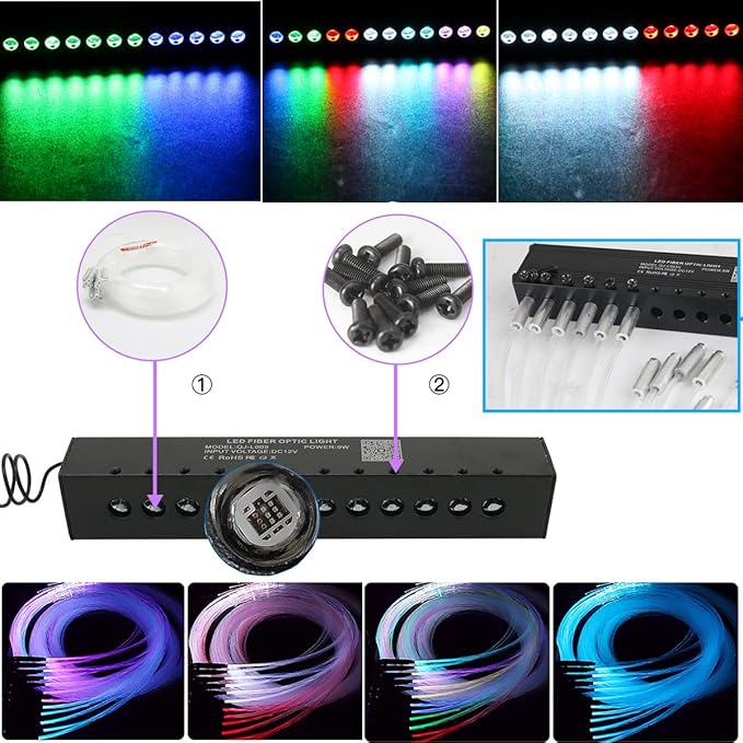 AZIMOM Dual Color 20w Twinkle Fiber Optic Starlight Headliner Kits 1200pcs 0.03in 13.1ft, RGB Meteor Shooting Star, Sound Activated Remote APP Control Home Car Ceiling Décor