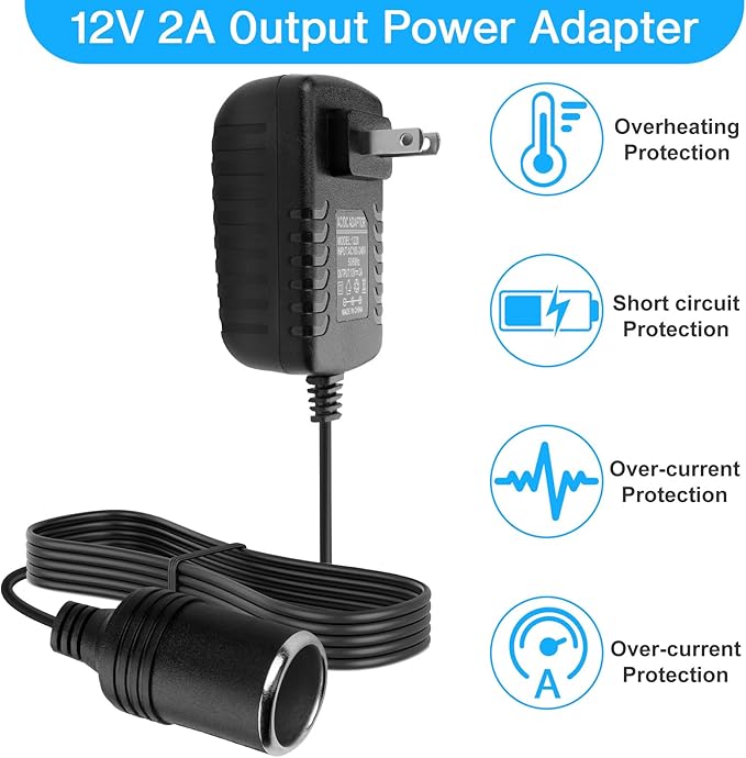 AC to DC Converter 2A 24W Car Cigarette Lighter Socket Adapter Power Cable 110-240V to 12V AC/DC for Automobile Home Use Car to Wall Plug（Under 24W only） (Pack of 1)