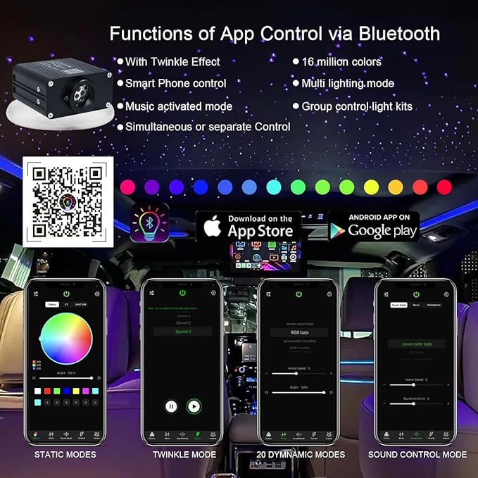AKEPO Small Size 16W RGBW APP Twinkle Music Activated Fiber Optic Lights, 550pcs 0.03in 13.1ft/4m Optical Fiber Star Ceiling Light Kit for Car Headliner Star/Home