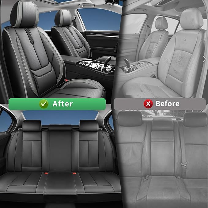 Fit Legacy Car Seat Covers for Subaru Legacy 2008-2023 2024 2025 2026 -Upgraded Premium Waterproof & Breathable Leather,Airbag Compatible,All-Weather Seat Cushion Protector,2 Front/Black-Grey