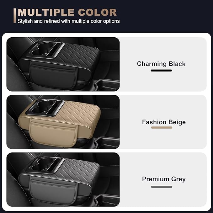 Center Console Cover Fit for Highlander Faux Leather Car Armrest Cushion with Storage Bags, Cup Holder ＆ Phone Storage Multifunctional Middle Console Cover(Beige)