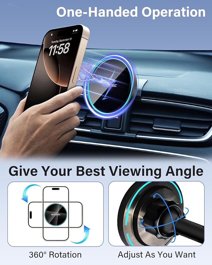SKYLOTEC Phone Holder for Jeep Renegade 2015 2016 2017 2018 2019 2020 2021 2022 2023 Accessories Car Magnetic Phone Mount Compatible with MagSafe, Strong Magnets Fast Wireless Charger Cell Phone Base