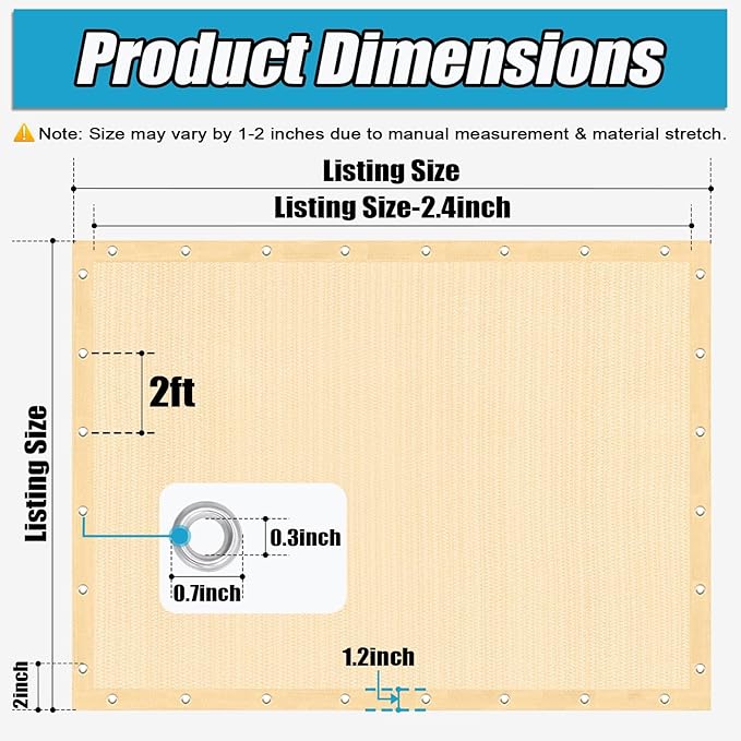 Amagenix 90% Sun Shade Cloth with Grommets, 8' x 10' Pergola Replacement Shade Cover Canopy Privacy Screen for Outdoor Patio Garden, Wheat (We Customized)