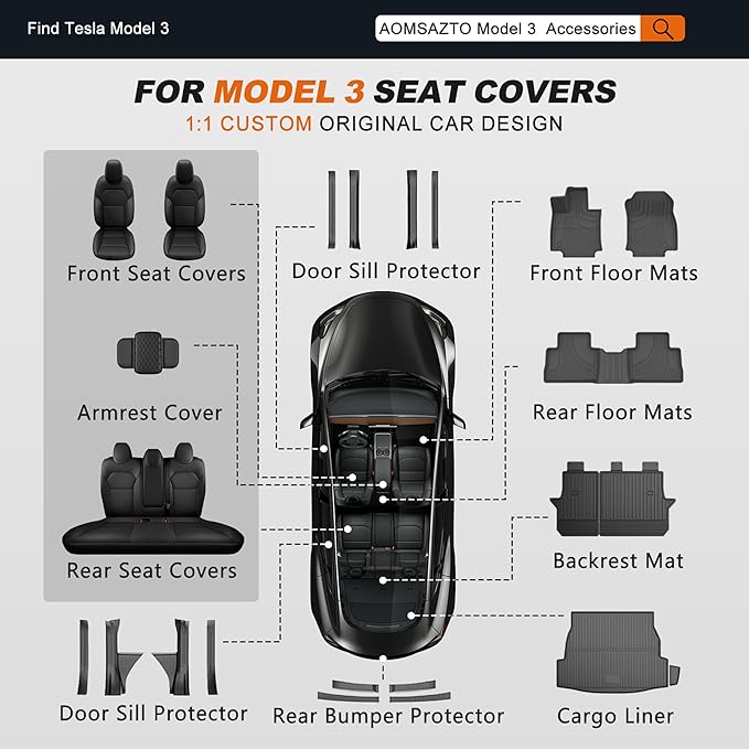 AOMSAZTO Seat Covers for Model 3 2024 2025 (Not Performance)-Full Set Leather Waterproof Car Seat Covers Airbag-Ready Design for Tesla Model 3(with Armrest & Rear Door Pads Cover)-Wine Red