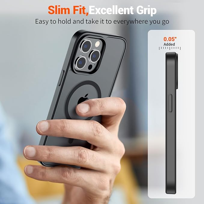 SUPFINE Magnetic for iPhone 15 Pro Case (Compatible with MagSafe) (Military Grade Drop Protection) Translucent Matte Shockproof Phone Cover, Black
