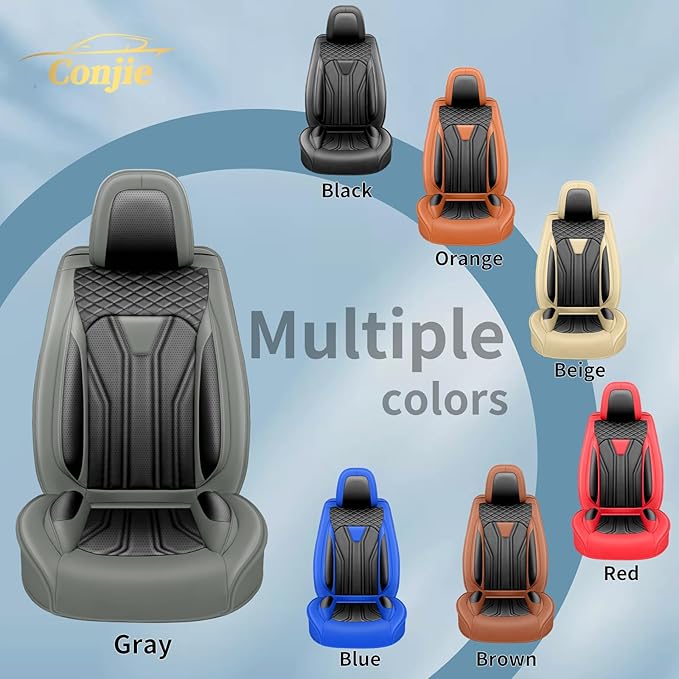 Fit Frontier Car Seat Covers Compatible with Nissan Frontier 2010-2025 2026 -Premium Leather， Waterproof Breathable， All-Weather Seat Cushion Protecto&Airbag Compatible(2 Front Seat Gray&Black)