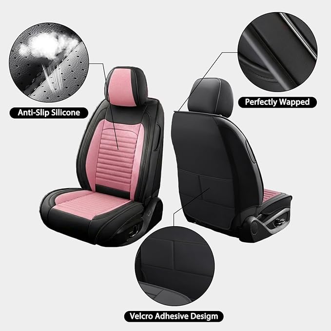 Car Seat Covers Full Set Fit for Toyota Venza 2009-2025,2026, Premium Faux Leather Car Seat Protector,Breathable Anti-Slip Full Wrapping Edge Seat Covers(Black&Pink,Full Set)