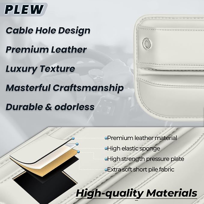 2-Pack Car Seat Gap Filler Organizer - Upgraded Anti-Slip Strap Design - Premium Leather Side Console Pocket - Prevent Phone Falling - Universal Fit Car Essentials for SUV, Truck & Sedan,Beige