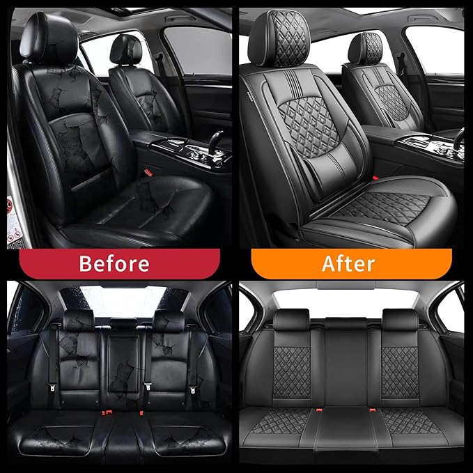 Fit Corolla Car Seat Covers for Toyota Corolla 2000-2024 2025 2026 - Upgraded Premium Waterproof & Breathable Leather, Airbag Compatible, All-Weather Seat Cushion Protector (Full Set, Black)
