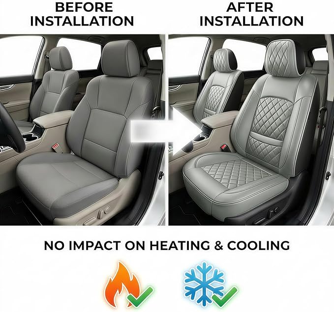 Fit for Equus Seat Covers Compatible with Hyundai Equus 2011-2016 - Waterproof Breathable Leather Automotive Seat Cushions Protector,Airbag Compatible,Only 2 Front seat Covers(Gray)