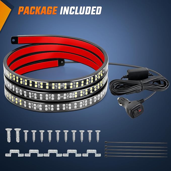 Nilight 48 Inch Truck Tailgate Strobe Light Strip Tail Emergency Bar Rear Window Warning Lamp Ultra-Bright Double Row 288 LED for Pickup Trailers Construction Vehicles Car SUV, Blue White
