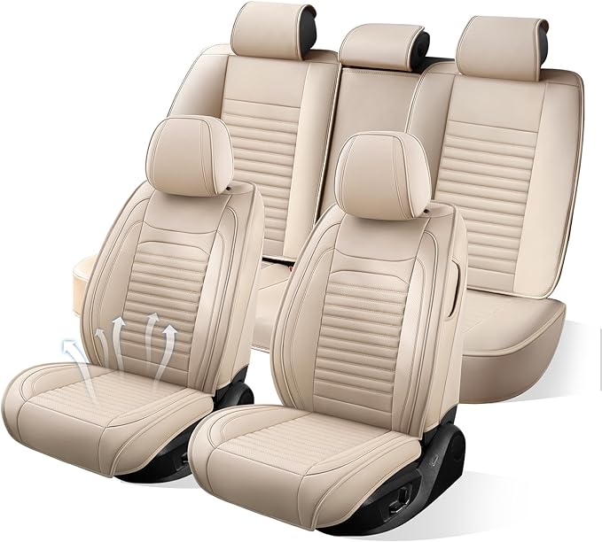 Car Seat Covers Full Set Fit for Toyota Avalon 2001-2022, Premium Faux Leather Car Seat Protector,Breathable Anti-Slip Full Wrapping Edge Seat Covers(Beige,Full Set)