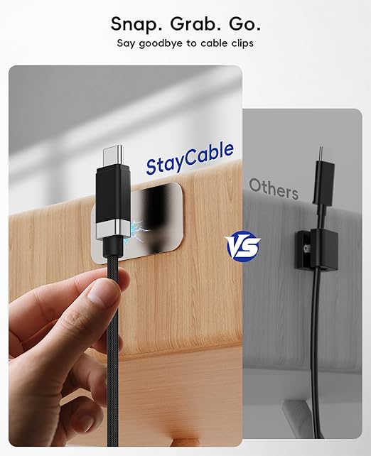 Magtame StayCable 2Pack USB A to USB C Cable with Magnetic Holder 3.3FT, Anti-Drop 3A Fast Charging and Data Sync Type C Cable, Braid Charger Cord for iPhone 17 16, Bedside, Desk, Car Cord Management