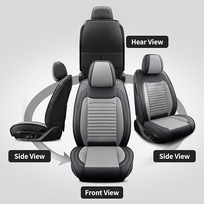 Front Seat Covers Fit for Toyota Camry 2001-2026, Car Seat Covers Front Seats, Breathable Faux Leather Automotive Seat Covers Front Pair Anti-Slip Seat Cover(Black&Gray, Front)