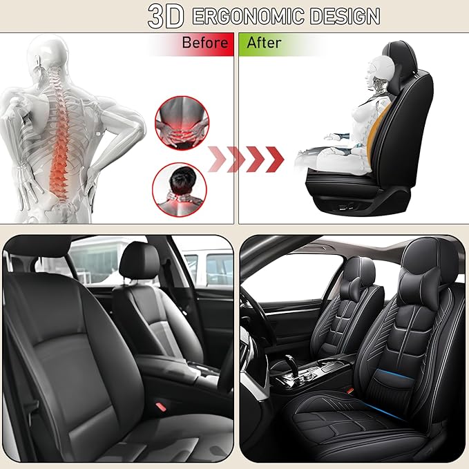 Leather Car Seat Covers Fit for Toyota Echo 2000-2005, 5 Seater Car Seat Cover, Premium Waterproof, Scratch Resistant Car Interior Accessories (Full Set with Pillow Black)