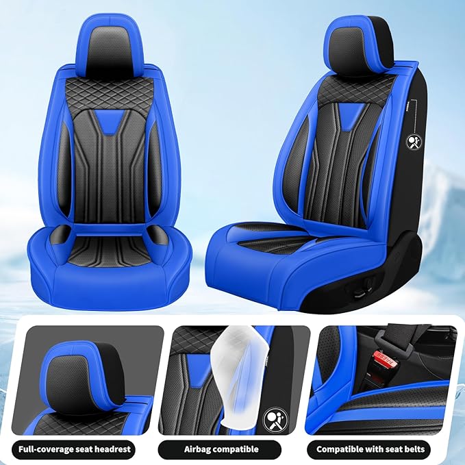 Fit Sonata Car Seat Covers Premium Leather for Hyundai Sonata 2007-2025 2026. Waterproof， Breathable, Scratch-Resistant & All-Weather Seat Cushion Protector（Full Set,Blue&Black