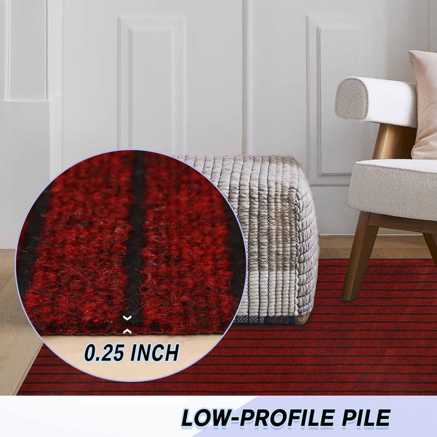 Custom Size Backed Non-Slip Area Rugs Runner, Easy Clean, Waterproof Runner Rugs for Hallway Entryway, Kitchen, Laundry, 3FT x 72FT, Red Stripe