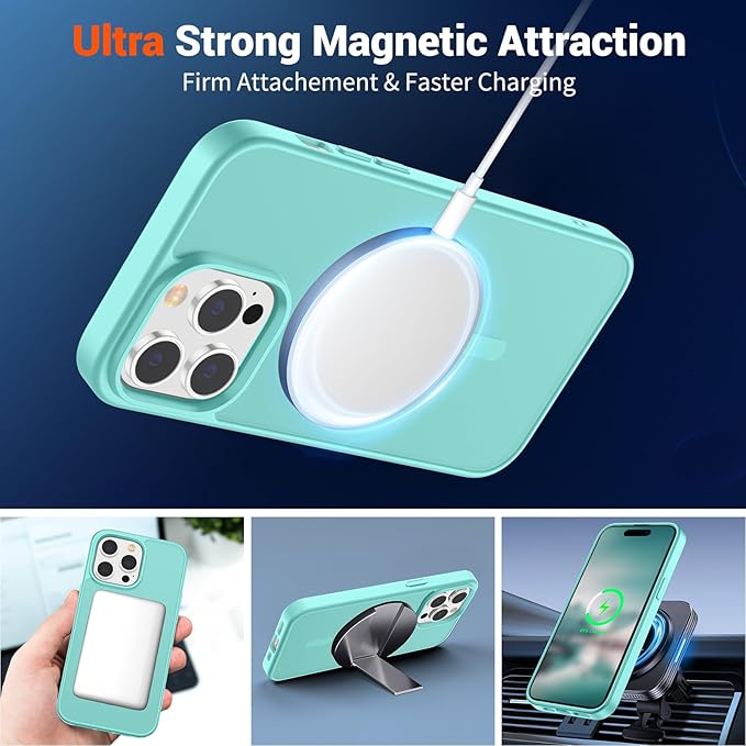 SUPFINE Magnetic for iPhone 14 Pro Case (Compatible with MagSafe) (Military Grade Drop Protection) Slim Translucent Matte with Anti-Fingerprint Phone Case,Blue Green