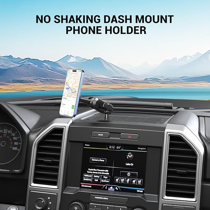Surfcabin No Punching Required Dash Phone Holder, Compatible with 2015-2020 F150 2017-2022 F250 F350, Metal Cellphone Mounting Bracket Stand for Most CellPhones (Clip Type)