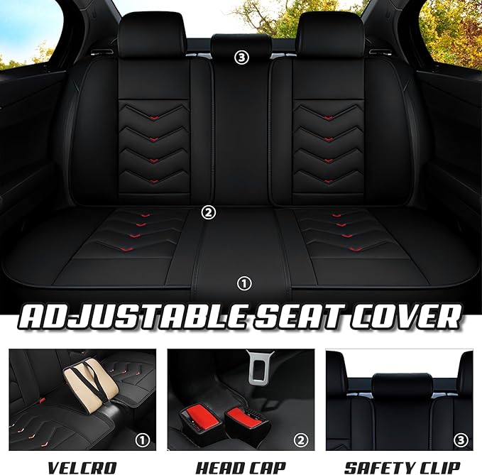 Car Seat Covers for KIA Sedona 2003-2021, Premium Nappa Leather Car Seat Cover, Stylish Sport Seat Covers， Automobile Seat Cover Sets.(Luxury 2 Seats/Black)