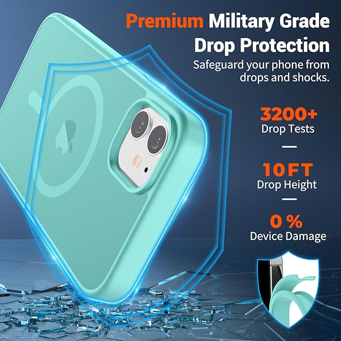 SUPFINE Magnetic for iPhone 12 Mini Case & iPhone 13 Mini Case (Compatible with MagSafe) (Military Grade Drop Protection) Translucent Matte Shockproof Phone Cover,Blue Green