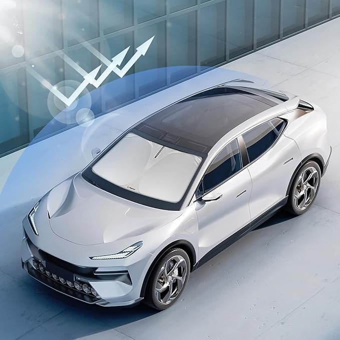 Windshield Sunshade for Nissan Rogue 2021 2022 2023 2024 2025 2026 - Innovative No-Light-Pass Technology, Mirror Cut-Out, Blocks 99% UV Rays, Fade-Resistant, Easy-Fold Rogue Windshield Sun Shade