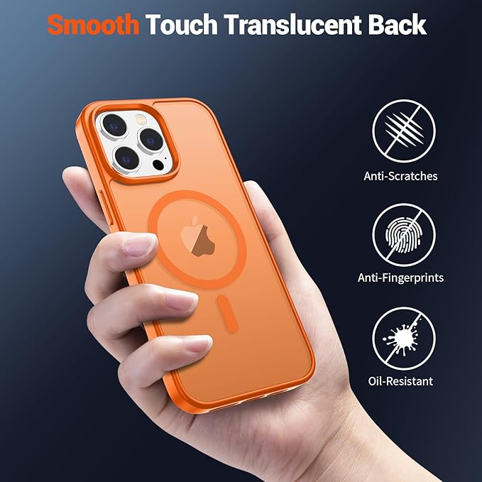 SUPFINE Magnetic for iPhone 12 Pro Max Case with Screen Protector (Compatible with MagSafe) (Military Grade Drop Protection) Translucent Matte Shockproof Phone Cover,Starry Orange