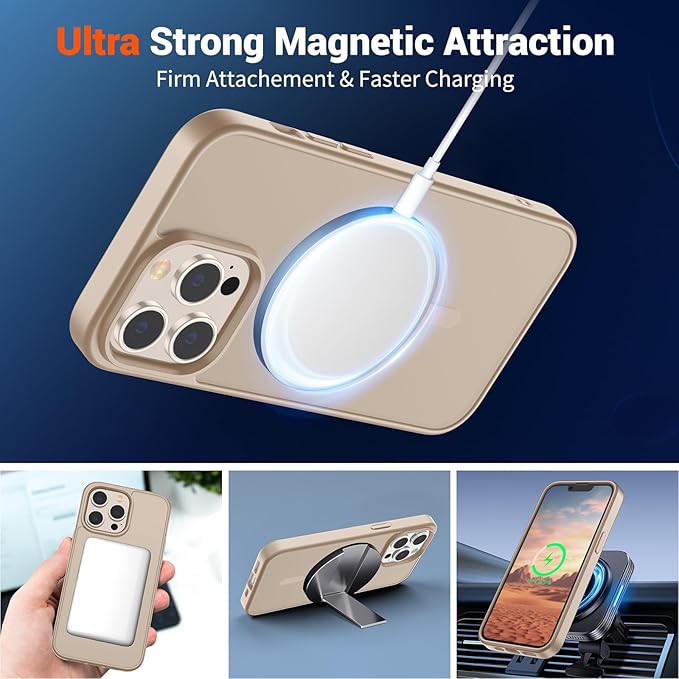 SUPFINE Magnetic for iPhone 13 Pro Max Case(Compatible with MagSafe)(Military Grade Drop Protection) Slim Translucent Matte Shockproof with Anti-Fingerprint Phone Case,Desert Gold