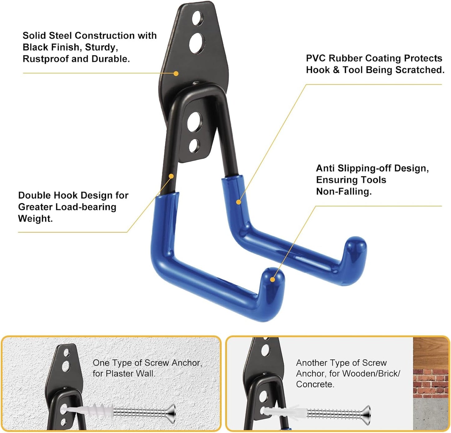 Steel Garage Hooks Wall Tool Organizer, 10 Pack Garage Storage Hook Heavy Duty Utility Storage Hangers Blue for Ladders, Ropes, Garden Tools
