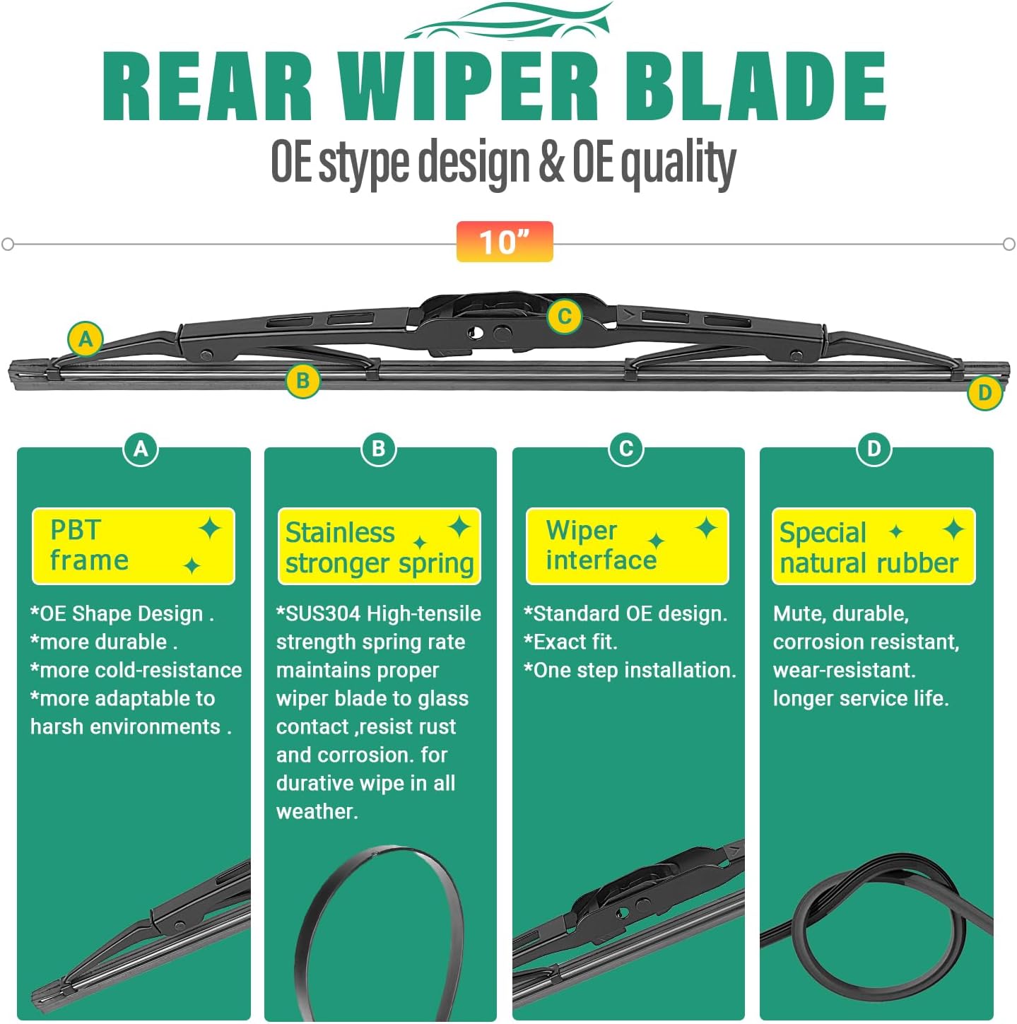 20" 18" 10" Windshield Wiper Blades Replacement for Ford Escape Mercury Mariner 2005 2006 2007 Premium All Weather Front Rear Wipers Set - OEM Quality (Pack of 3)