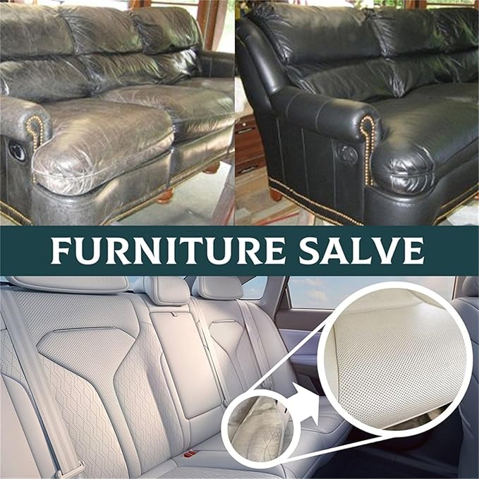 Leather & Wood Restoring Salve - 4oz Furniture Polish & Conditioner with Applicator Brush & Microfiber Towel, for Leather Couches, Car Seats, Wood Tables & Vinyl