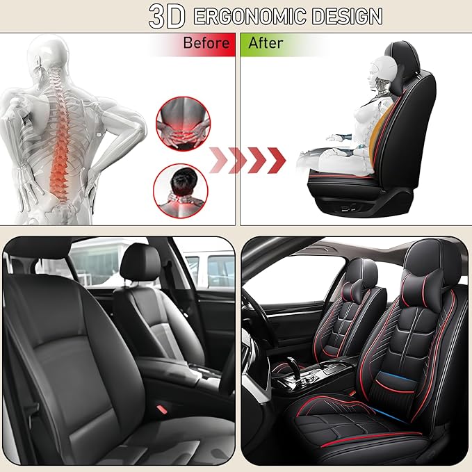 Leather Car Seat Covers Fit for Toyota 4Runner 1991-2024, 5 Seater Car Seat Cover, Premium Waterproof, Scratch Resistant Car Interior Accessories (Full Set with Pillow Black Red)