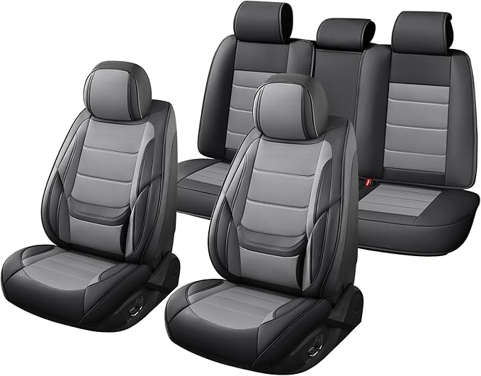 Car Seat Covers Full Set Custom Fit for Mercury Sable 1995-2009,Premium Faux Leather with Lumbar Support, Breathable, Anti-Slip & Soft Touch(blackgray,Fullset)