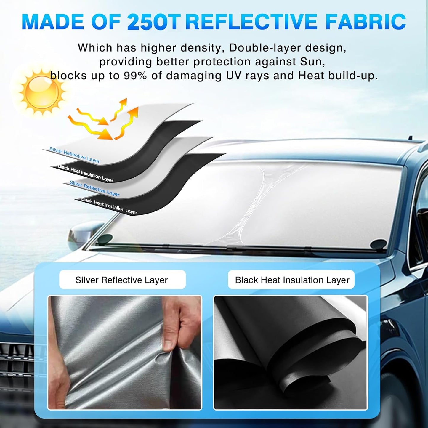KUST Windshield Sun Shade for Jaguar XJ Accessories 2010-2019 Custom Fit Sunshade Foldable Window Sun Visor Protector Blocks UV Rays Keep Your Car Cooler