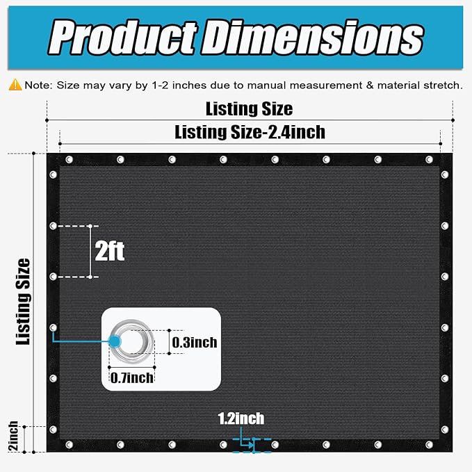 Amagenix 90% Sun Shade Cloth with Grommets, 10' x 12' Pergola Replacement Shade Cover Canopy Privacy Screen for Outdoor Patio Garden, Dark Gray (We Customized)