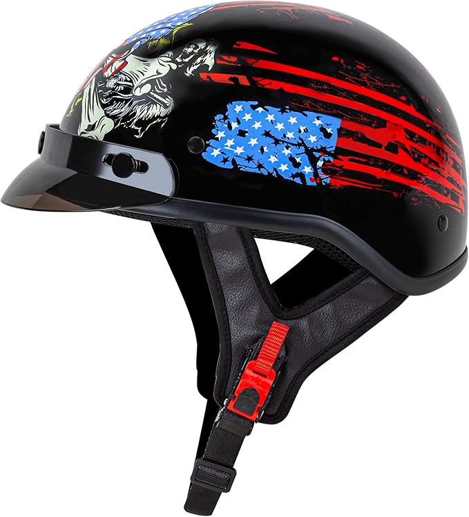 Cartman Cruiser Scooter Motorcycle Half Face Helmet, American Flag Skull USA Graphics, DOT Approved for Bike Scooter ATV UTV Chopper Large