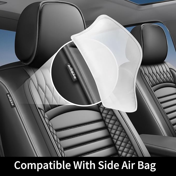 Fit Sonata Car Seat Covers for Hyundai Sonata 2004-2024 2025 2026- Upgraded Premium Waterproof & Breathable Leather, Airbag Compatible, All-Weather Seat Cushion Protector (2 Front/Black)