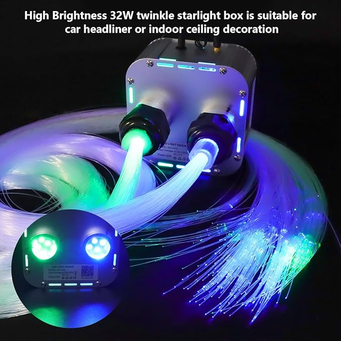 AMKI High Brightness Dual Color 32W Twinkle 1500pcs 0.03in 16.4ft Fiber Optic Starlight Headliner Kits RGBW Sound Activated APP/Remote Control for Movie Theater Home Ceiling Decor