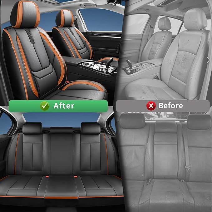 Fit CRV Car Seat Covers for Honda CR-V 2013-2024 2025 2026 -Upgraded Premium Waterproof & Breathable Leather,Airbag Compatible,All-Weather Seat Cushion Protector,Full Set,Black-Brown